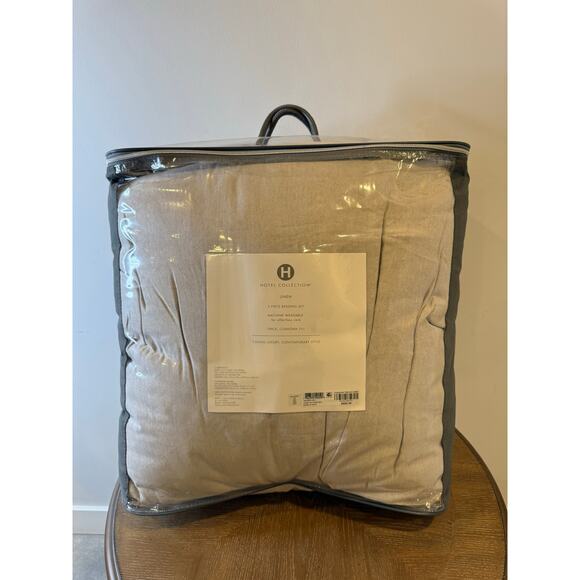 Hotel Collection Linen Full Queen Comforter Set Gray 3 Pc Luxury Bedding NEW - Picture 5 of 7